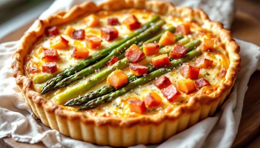 Quiche Lorraine mit grünem Spargel: Knusprig, cremig und in 35 Minuten auf dem Tisch
