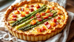 Quiche Lorraine mit grünem Spargel: Knusprig, cremig und in 35 Minuten auf dem Tisch