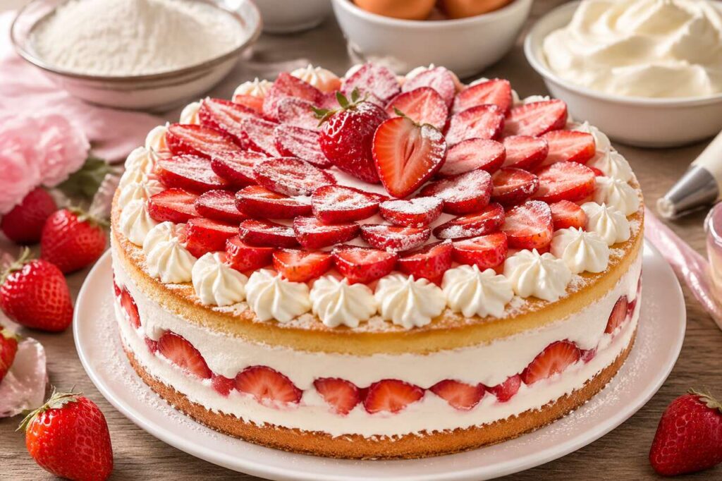 Erdbeer-Sahne-Torte für Muttertag ohne Gelatine, cremig und trotzdem 2 Tage formstabil