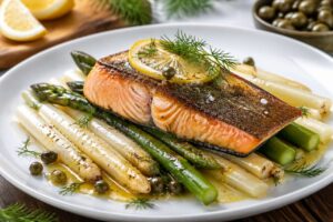 Warum Steffen Henssler seinen Lachs mit Spargel stets 80 Prozent auf der Hautseite brät