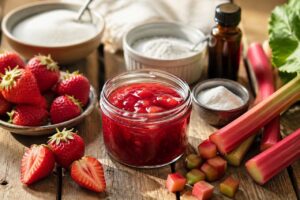 Erdbeer-Rhabarber-Marmelade im Mai, das 60-zu-40-Verhältnis sorgt für die perfekte Balance