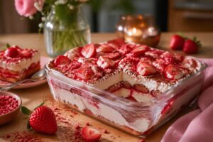 Erdbeer-Tiramisu ohne Ei für den Muttertag, cremig und in 20 Minuten vorbereitet