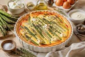 Spargel-Quiche mit grünem Spargel und Ziegenkäse, in 35 Minuten aus dem Ofen