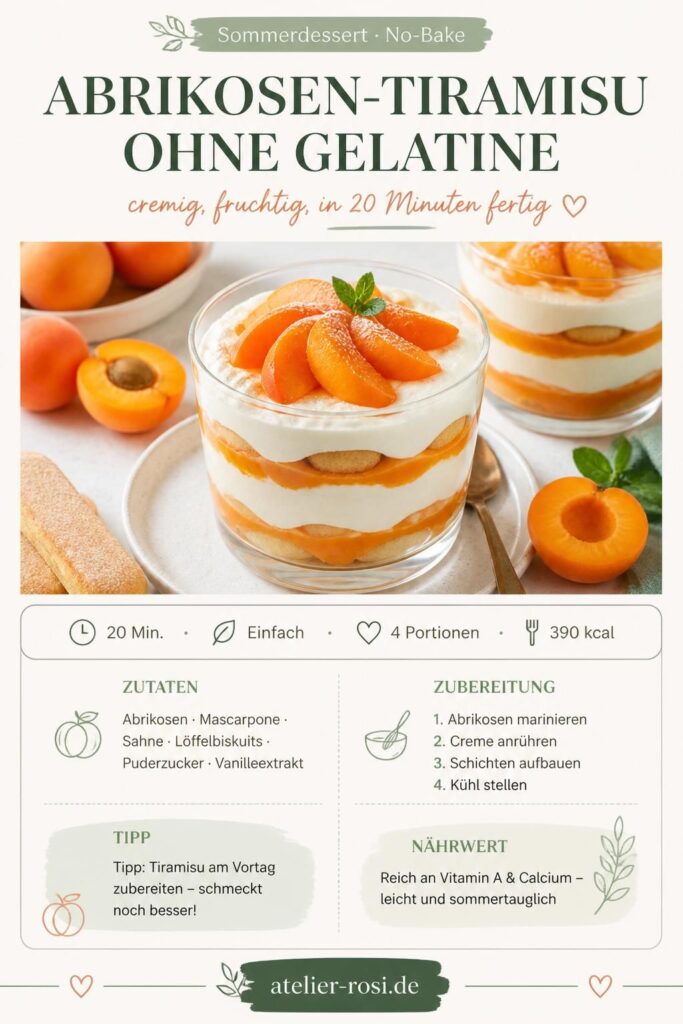 Abrikosen-Tiramisu ohne Gelatine im Glas – cremige Schichten mit frischen Abrikosen, Pinterest-Pin