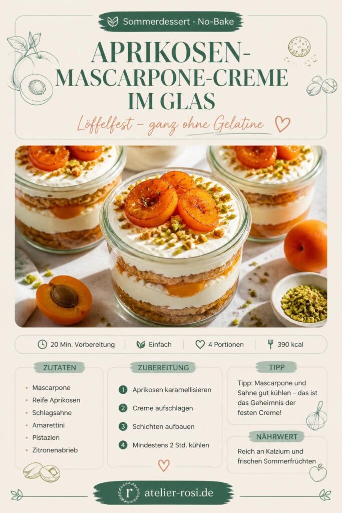 Aprikosen-Mascarpone-Creme im Glas ohne Gelatine – Pinterest-Rezeptkarte