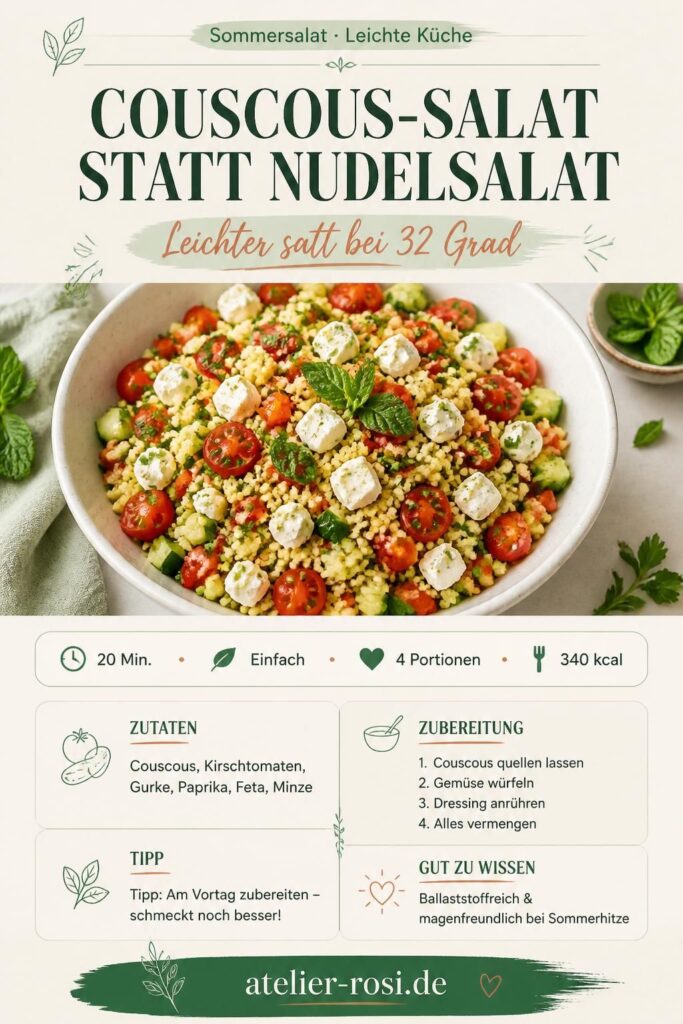 Sommerlicher Couscous-Salat statt Nudelsalat – Pinterest-Rezeptkarte