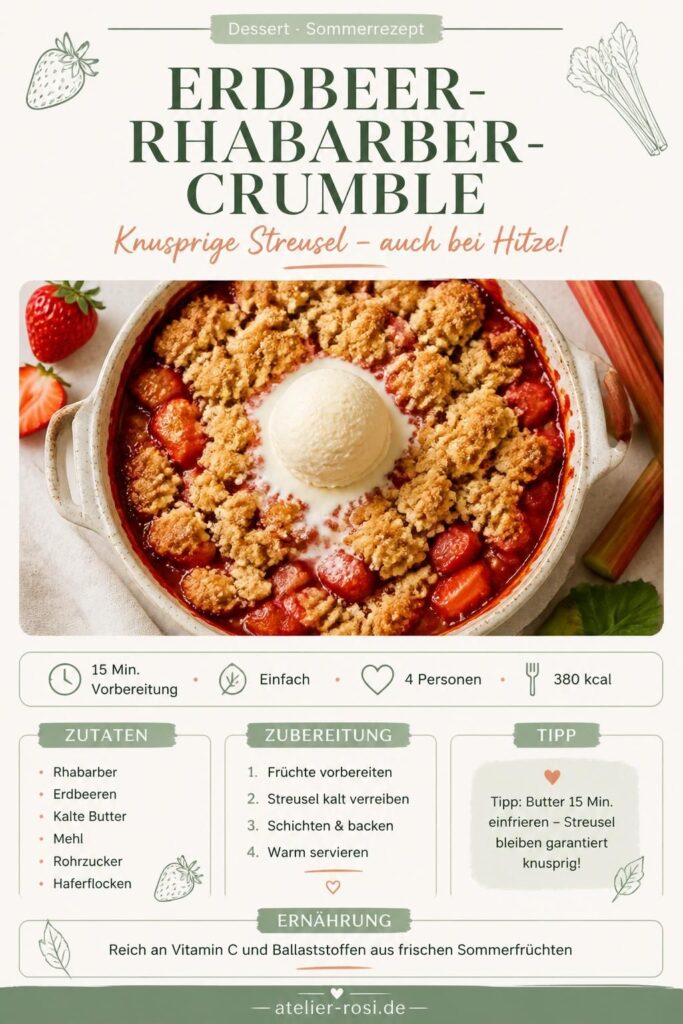 Erdbeer-Rhabarber-Crumble mit knusprigen Butterstreuseln – Rezept von atelier-rosi.de