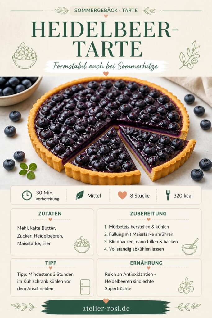 Heidelbeer-Tarte formstabil bei Sommerhitze – Rezept auf atelier-rosi.de