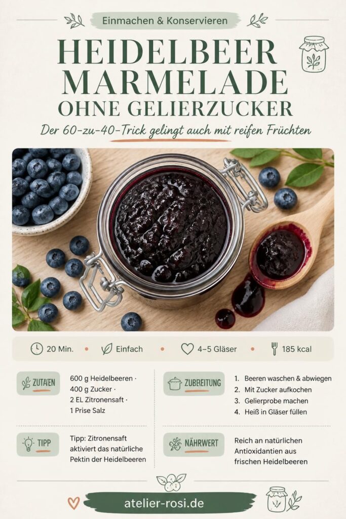 Heidelbeermarmelade ohne Gelierzucker im Glas, Pinterest-Pin von atelier-rosi.de