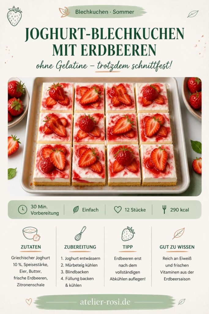 Joghurt-Blechkuchen mit Erdbeeren ohne Gelatine – Pinterest-Bild zum Merken