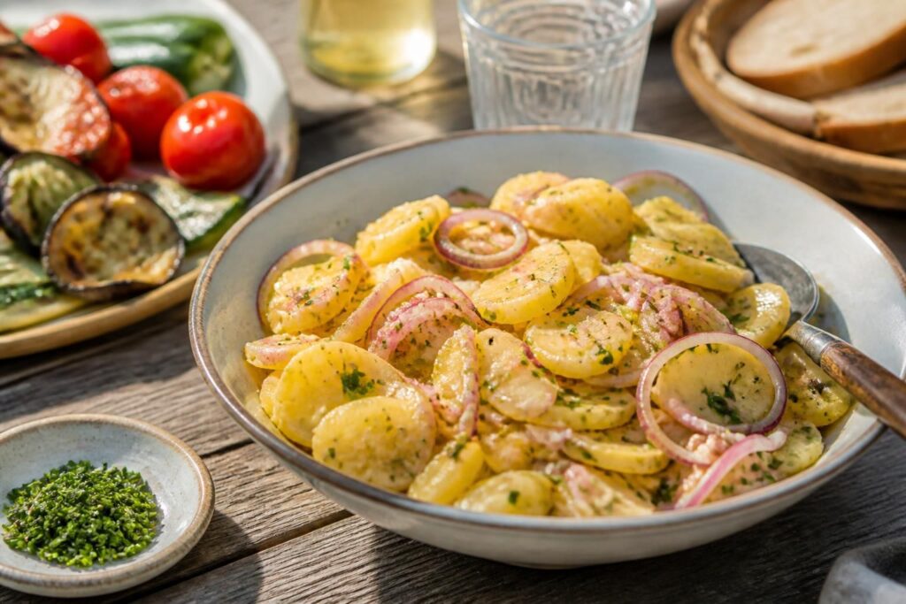 Kartoffelsalat ohne Mayo für die Grillparty: Warum die Brühe-Variante bei Hitze stundenlang sicher steht