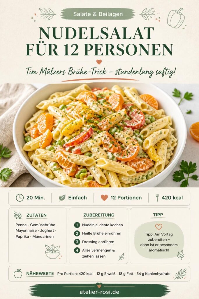 Nudelsalat für 12 Personen mit Tim Mälzers Brühe-Trick – Pinterest-Bild