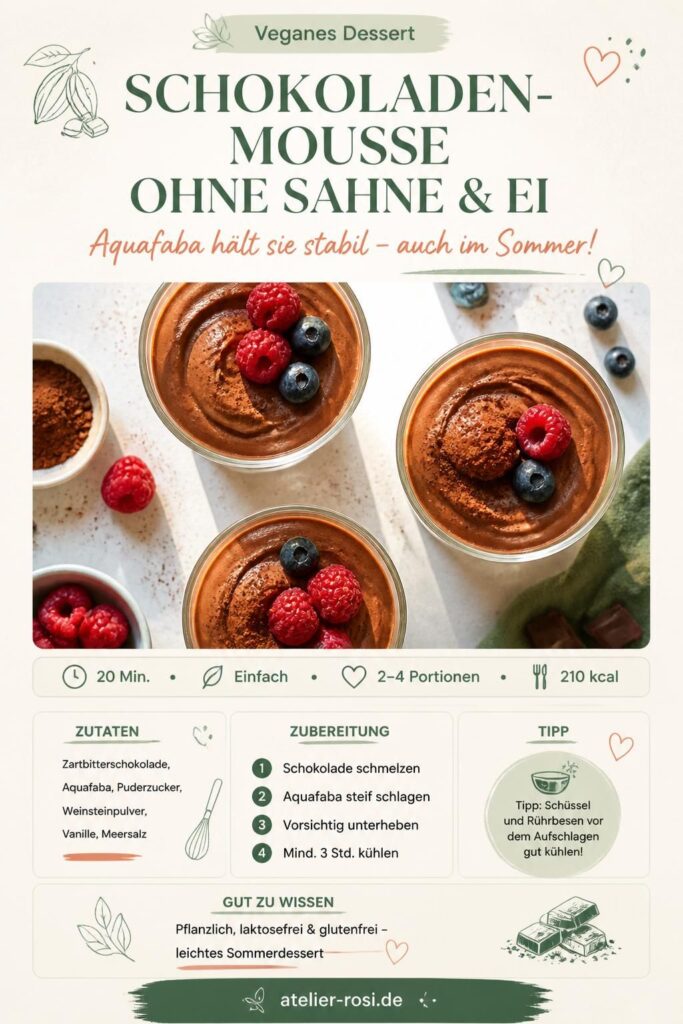 Schokoladen-Mousse ohne Sahne und Ei mit Aquafaba – veganes Sommerdessert, Pinterest-Pin
