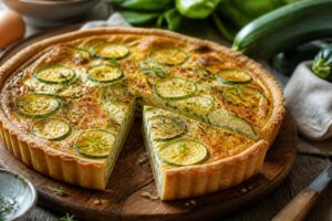 Sommer-Quiche mit Zucchini, der Mürbeteig-Trick hält den Boden auch bei Hitze knusprig