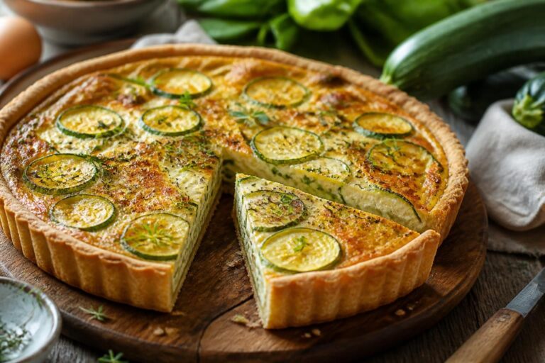 Sommer-Quiche mit Zucchini, der Mürbeteig-Trick hält den Boden auch bei Hitze knusprig