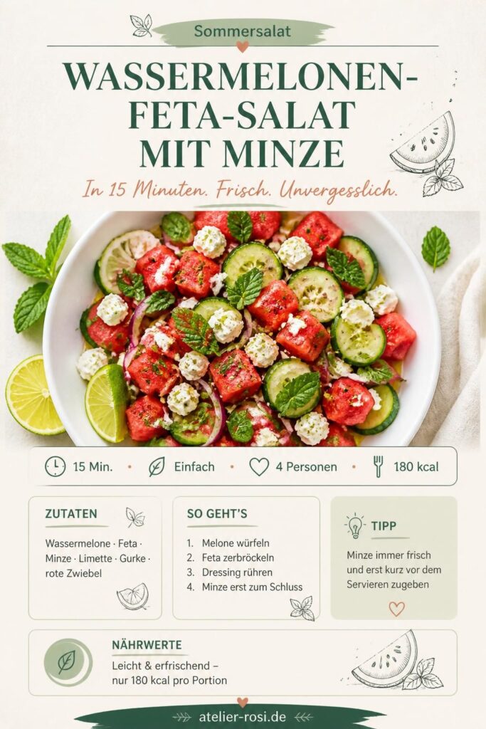Wassermelonen-Feta-Salat mit Minze – Pinterest-Bild für atelier-rosi.de