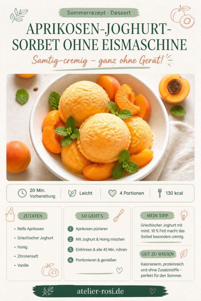 Aprikosen-Joghurt-Sorbet ohne Eismaschine – cremiges Fruchteis mit frischen Aprikosen, Pinterest-Pin