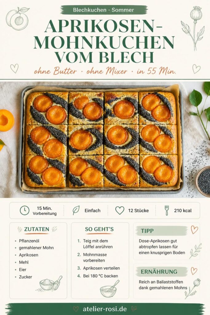 Aprikosen-Mohnkuchen vom Blech ohne Butter – Pinterest-Bild