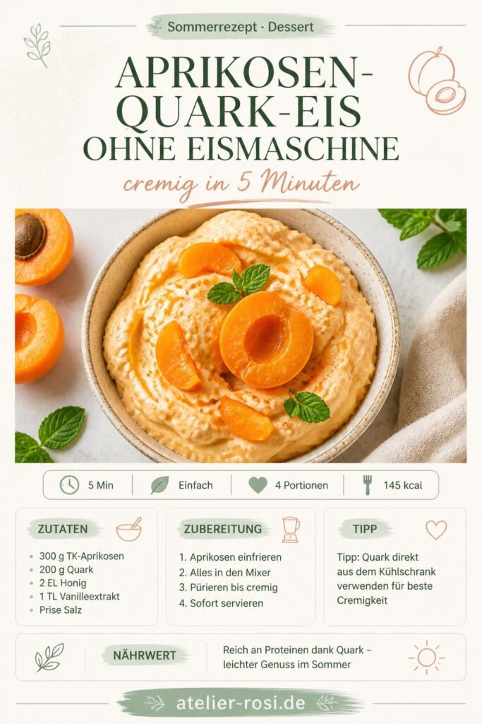Aprikosen-Quark-Eis ohne Eismaschine – cremiges Softeis in 5 Minuten, Pinterest-Pin
