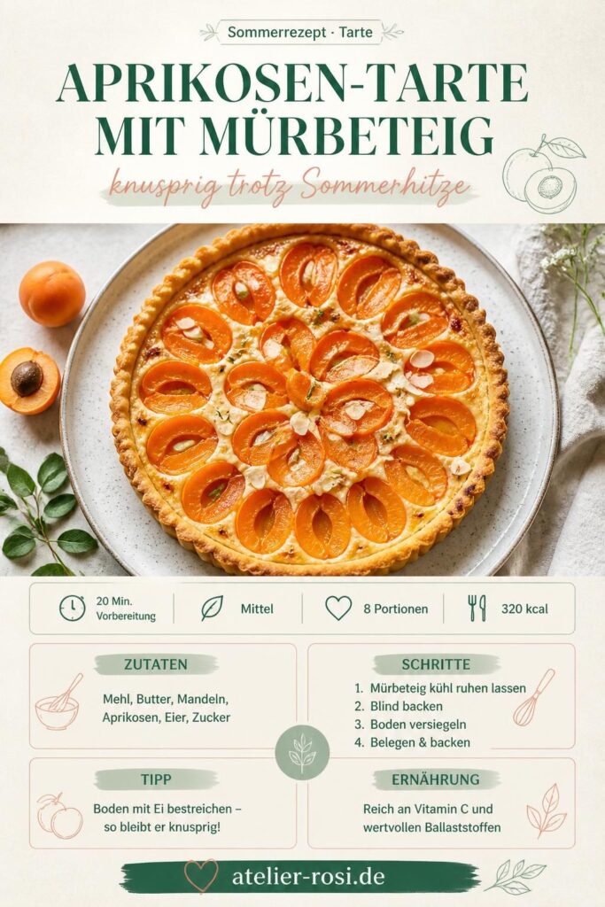 Aprikosen-Tarte mit knusprigem Mürbeteig und Mandelcreme – Pinterest-Bild