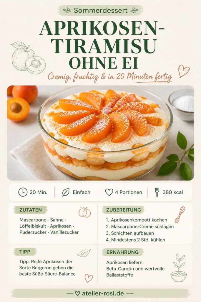 Aprikosen-Tiramisu ohne Ei im Glas, mit cremiger Mascarpone und goldenem Aprikosenkompott