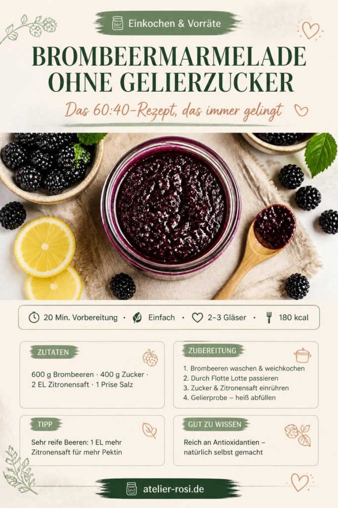 Brombeermarmelade ohne Gelierzucker im Glas mit frischen Brombeeren – 60:40-Rezept von atelier-rosi.de