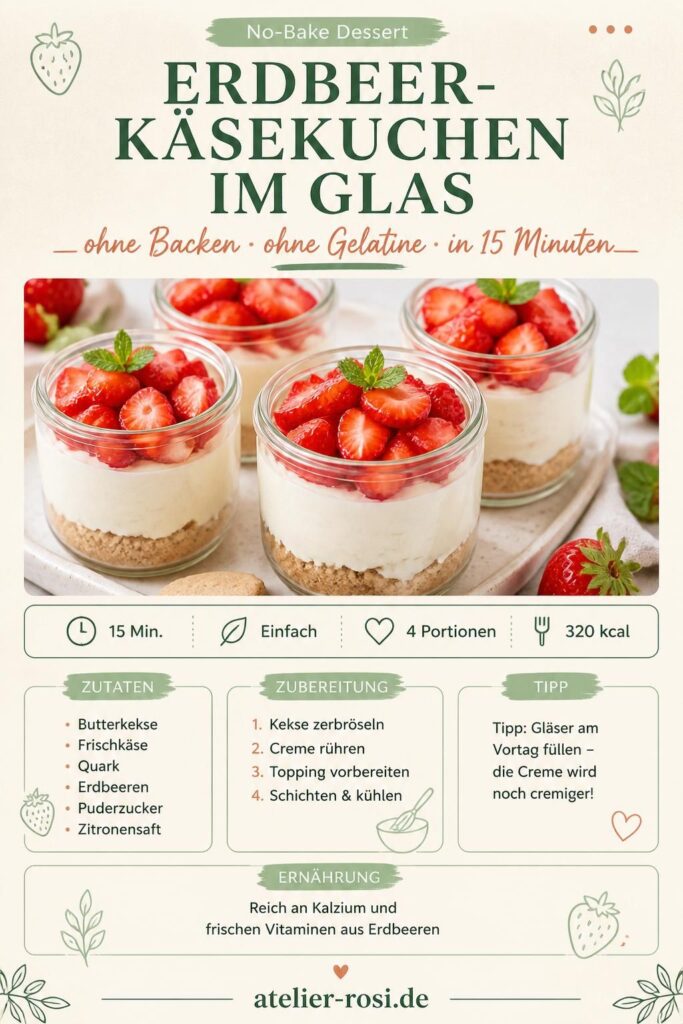 Erdbeer-Käsekuchen im Glas ohne Backen – Pin für Pinterest