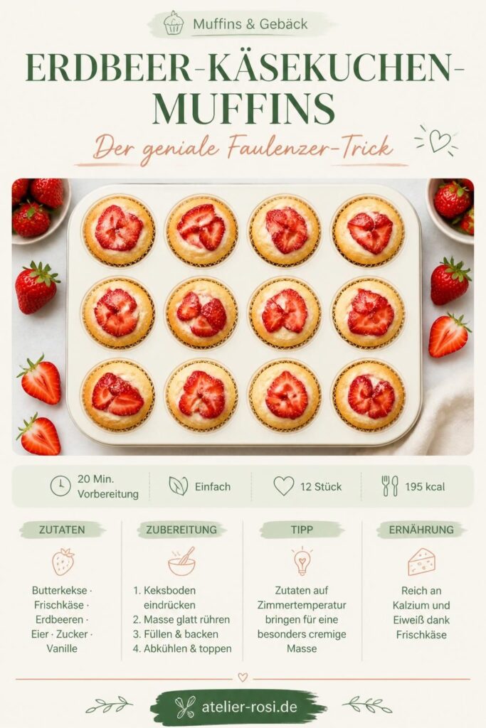 Erdbeer-Käsekuchen-Muffins mit Butterkeks-Boden – Pinterest-Bild