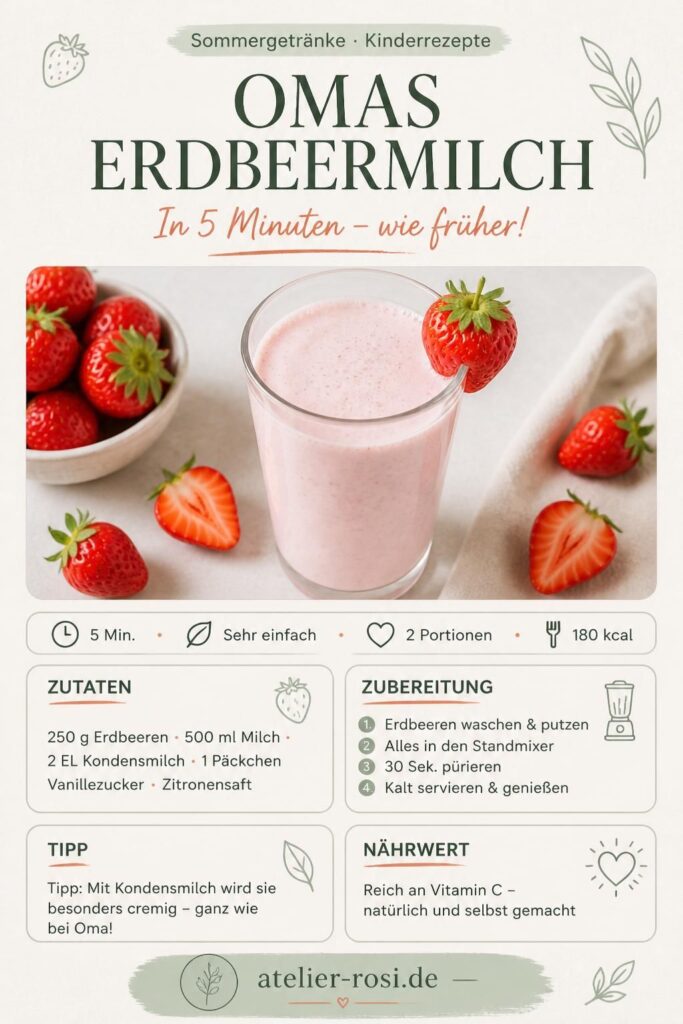 Omas Erdbeermilch im Glas – cremiges Kindheitsrezept in 5 Minuten