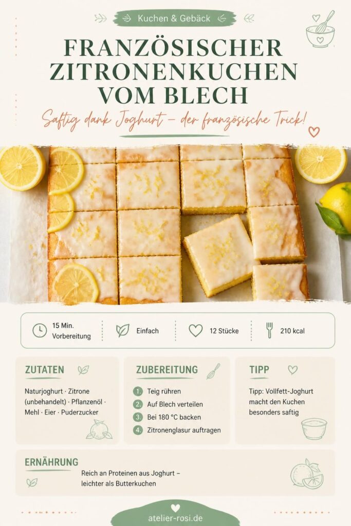 Französischer Zitronenkuchen vom Blech mit Zitronenglasur – Pinterest-Bild