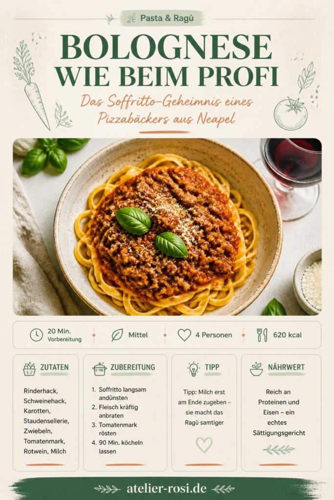 Bolognese wie beim Profi auf Tagliatelle, Pinterest-Pin für atelier-rosi.de