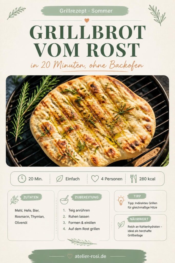 Knuspriges Grillbrot vom Rost mit Rosmarin und Olivenöl, goldbraun gegrillt