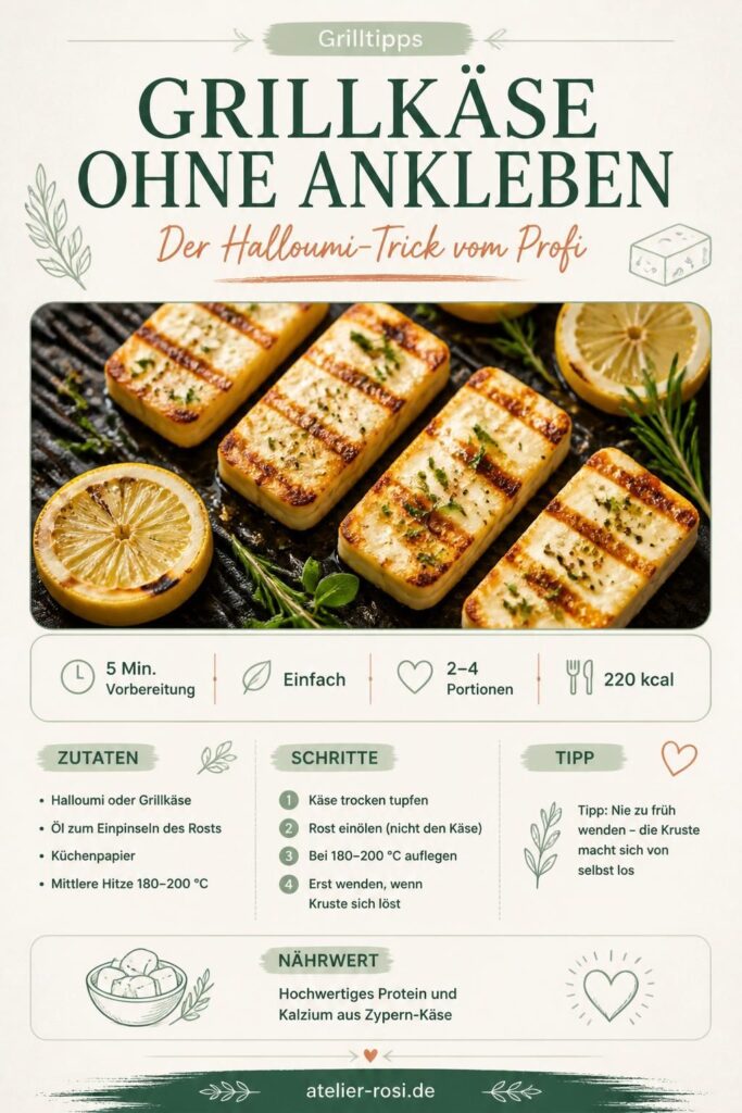 Grillkäse ohne Ankleben: goldbrauner Halloumi mit Grillstreifen auf dem Rost