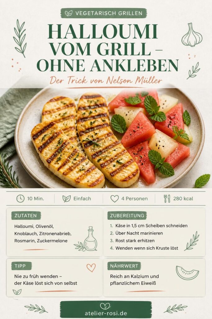 Gegrillter Halloumi mit Zuckermelone – Rezept von Nelson Müller ohne Ankleben