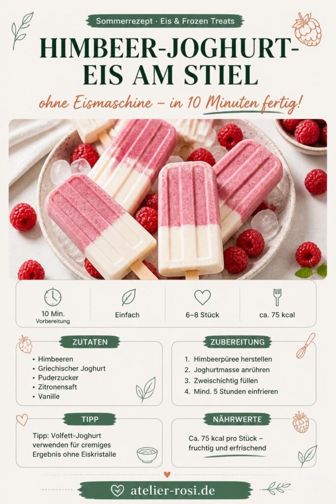 Himbeer-Joghurt-Eis am Stiel ohne Eismaschine – zweischichtiges Popsicle-Rezept für den Sommer