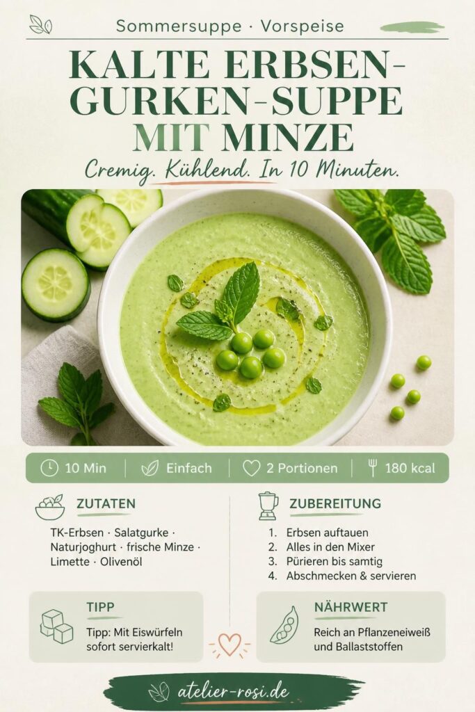 Kalte Erbsen-Gurken-Suppe mit Minze – Pinterest-Pin