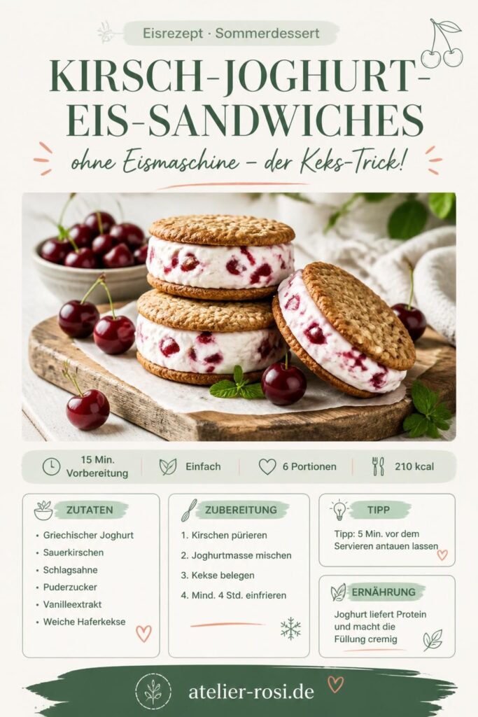 Kirsch-Joghurt-Eis-Sandwiches ohne Eismaschine – Rezept mit dem Keks-Trick für weiche Sandwiches