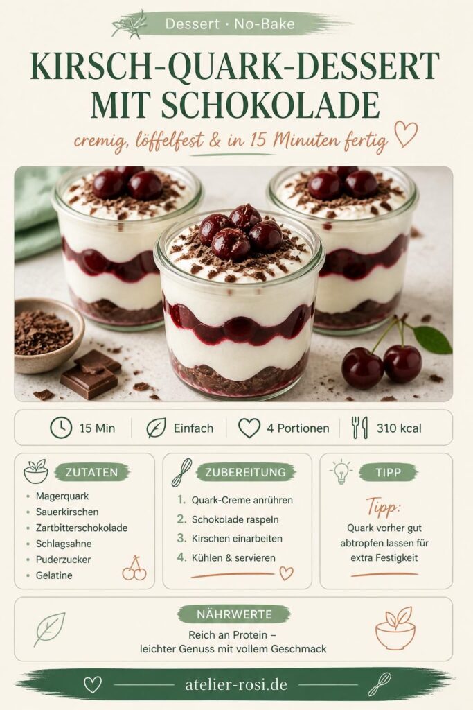 Kirsch-Quark-Dessert mit Schokolade im Glas – Pin-Bild für Pinterest