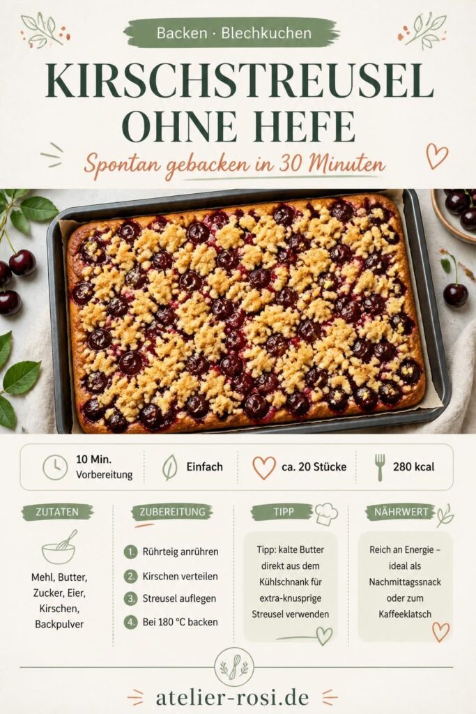 Kirschstreuselkuchen ohne Hefe auf dem Backblech – Pinterest-Grafik