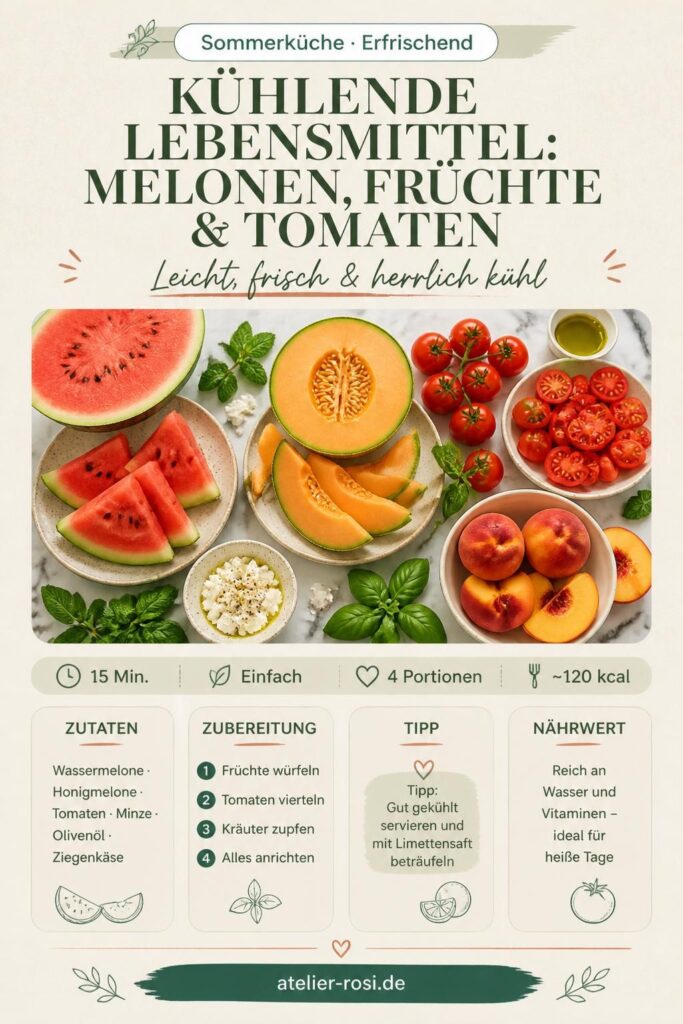 Erfrischender Melonen-Tomaten-Salat mit Minze und Ziegenkäse – Sommerrezept auf atelier-rosi.de