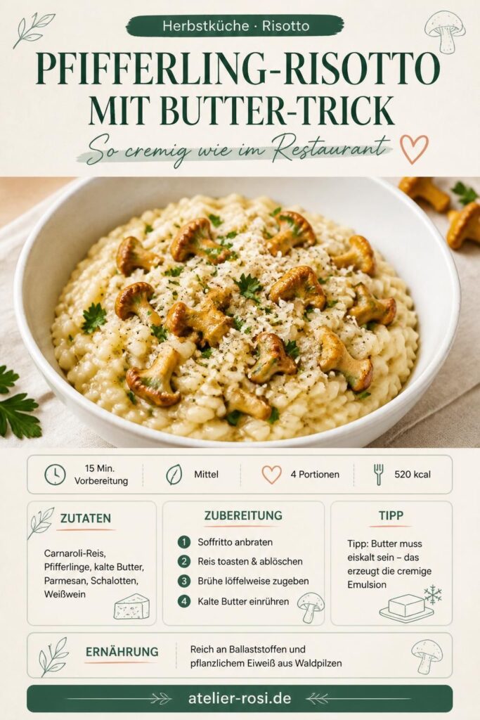 Cremiges Pfifferling-Risotto mit Butter-Trick – Pin für Pinterest
