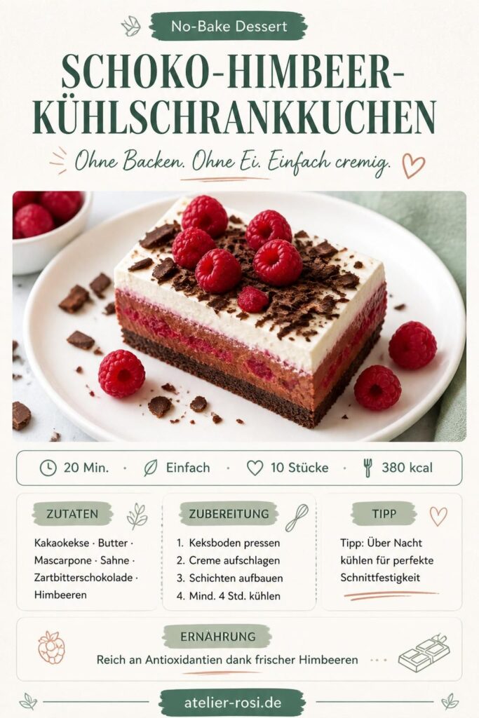Schoko-Himbeer-Kühlschrankkuchen ohne Backen – Pin für Pinterest