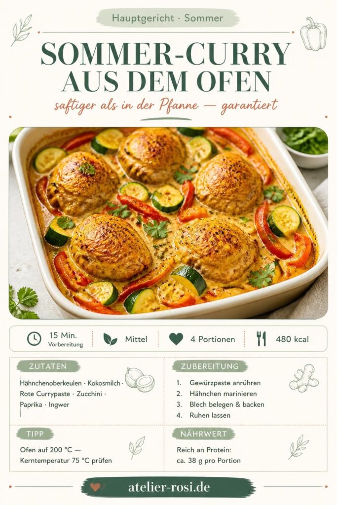 Sommer-Curry aus dem Ofen mit Hähnchenoberkeulen und Sommergemüse — Pinterest-Bild