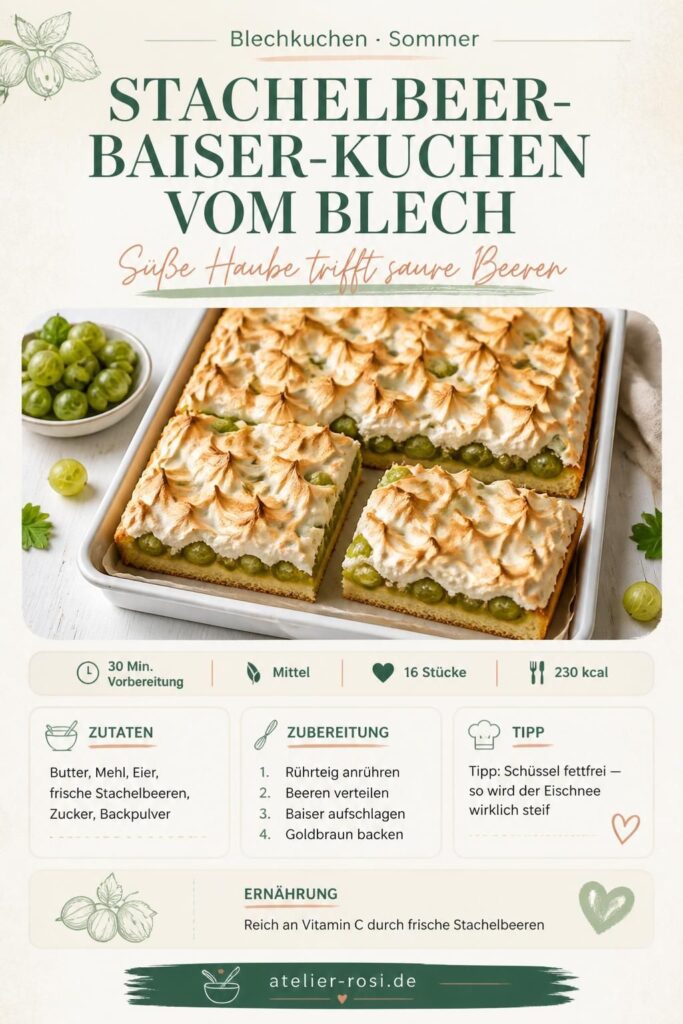 Stachelbeer-Baiser-Kuchen vom Blech — Rezept-Pin für Pinterest