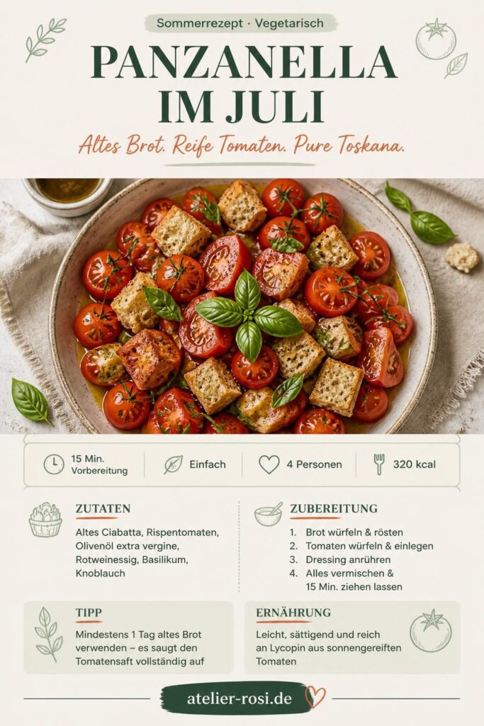 Panzanella – toskanischer Tomaten-Brotsalat mit altem Ciabatta und frischem Basilikum, Pinterest-Pin