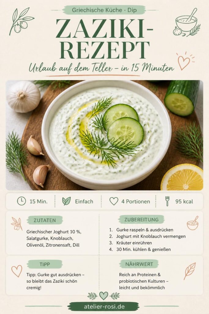 Cremiges Zaziki-Rezept mit frischem Dill und Olivenöl – griechischer Klassiker selbstgemacht