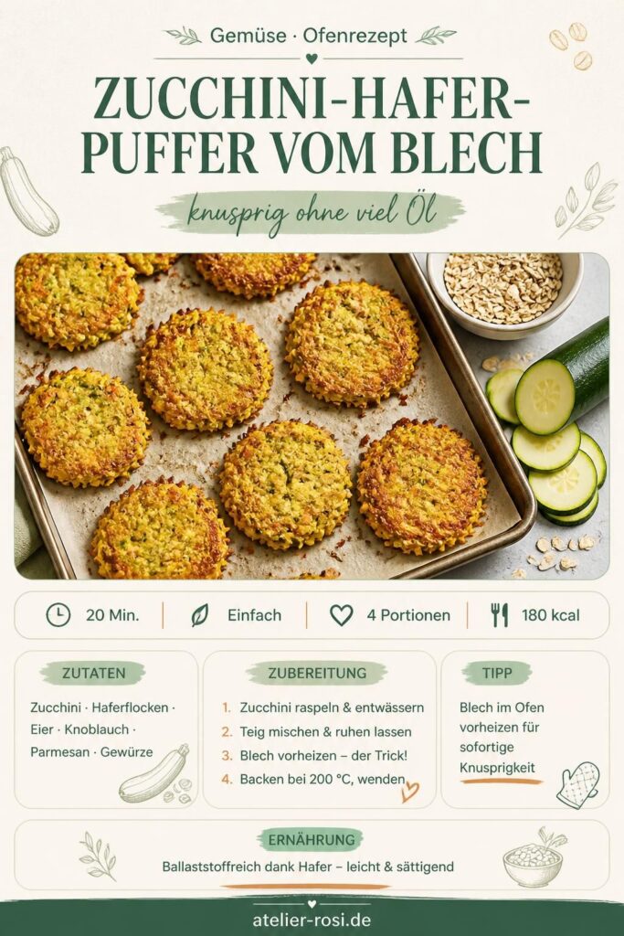 Zucchini-Hafer-Puffer vom Blech mit knusprigen Rändern – Pinterest-Bild