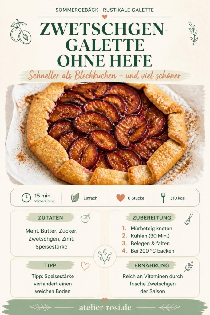 Zwetschgen-Galette ohne Hefe: rustikale Freiformtarte mit knusprigem Mürbeteigrand und saftigen Zwetschgen